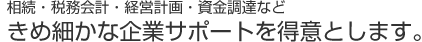 相続・税務会計・経営計画・資金調達など、きめ細やかな企業サポートを得意とします。